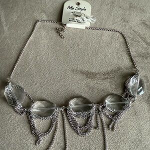 Silver Clear Crystal Statement Necklace